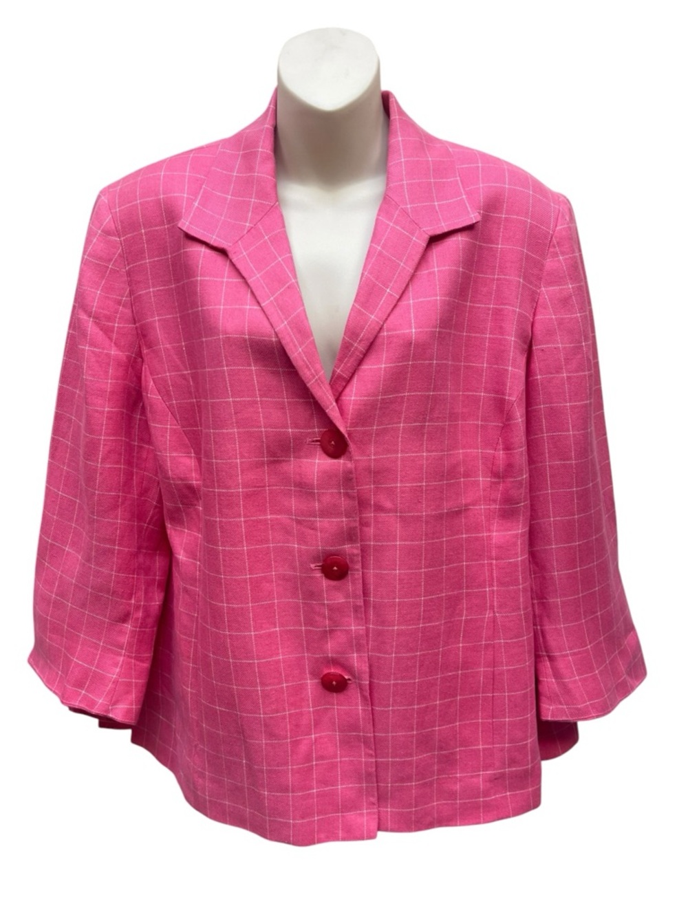 Jones New York Signature Pink Linen Blazer 16W Windowpane Check Linen Jacket